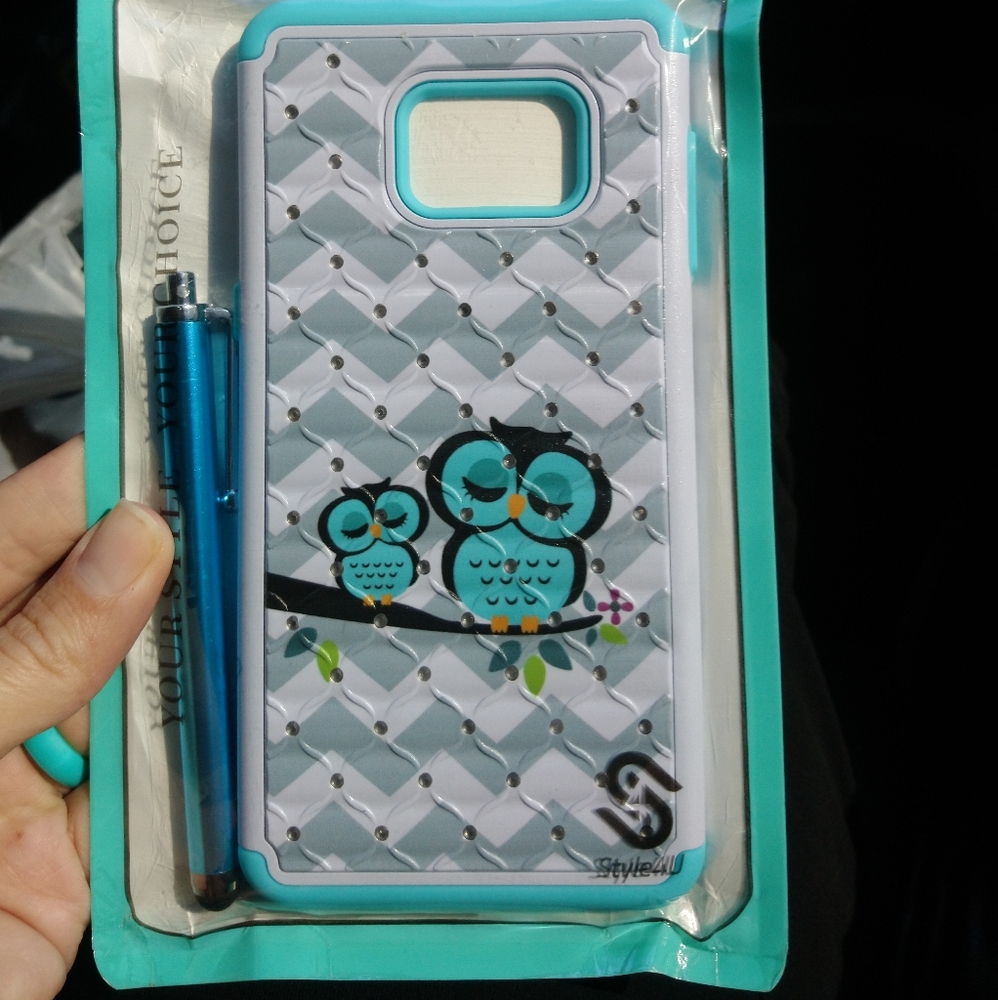 Galaxy S6 plus case with stylus teal owl